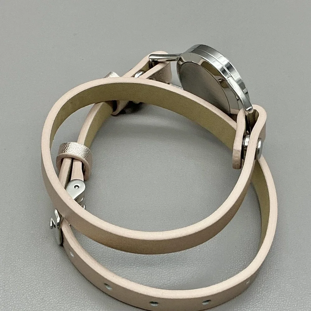Bracelet Silver Beige Leather Wrap Tree Of Life Diffuser Locket Womens Jewelry